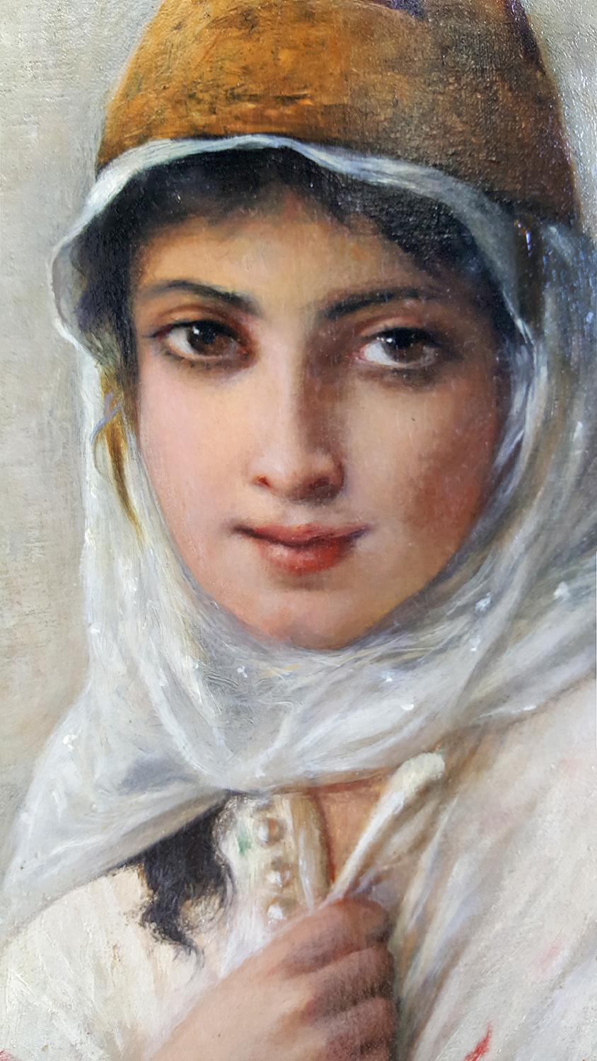 Beautiful Orientalist  painting  - The Framed size: 47 inches x 34.5 inches.   Magnificent ornate Frame
The work looks much better in person as if it came out of the Musée d'Orsay in Paris

The paint surface looks like the style of William-Adolphe