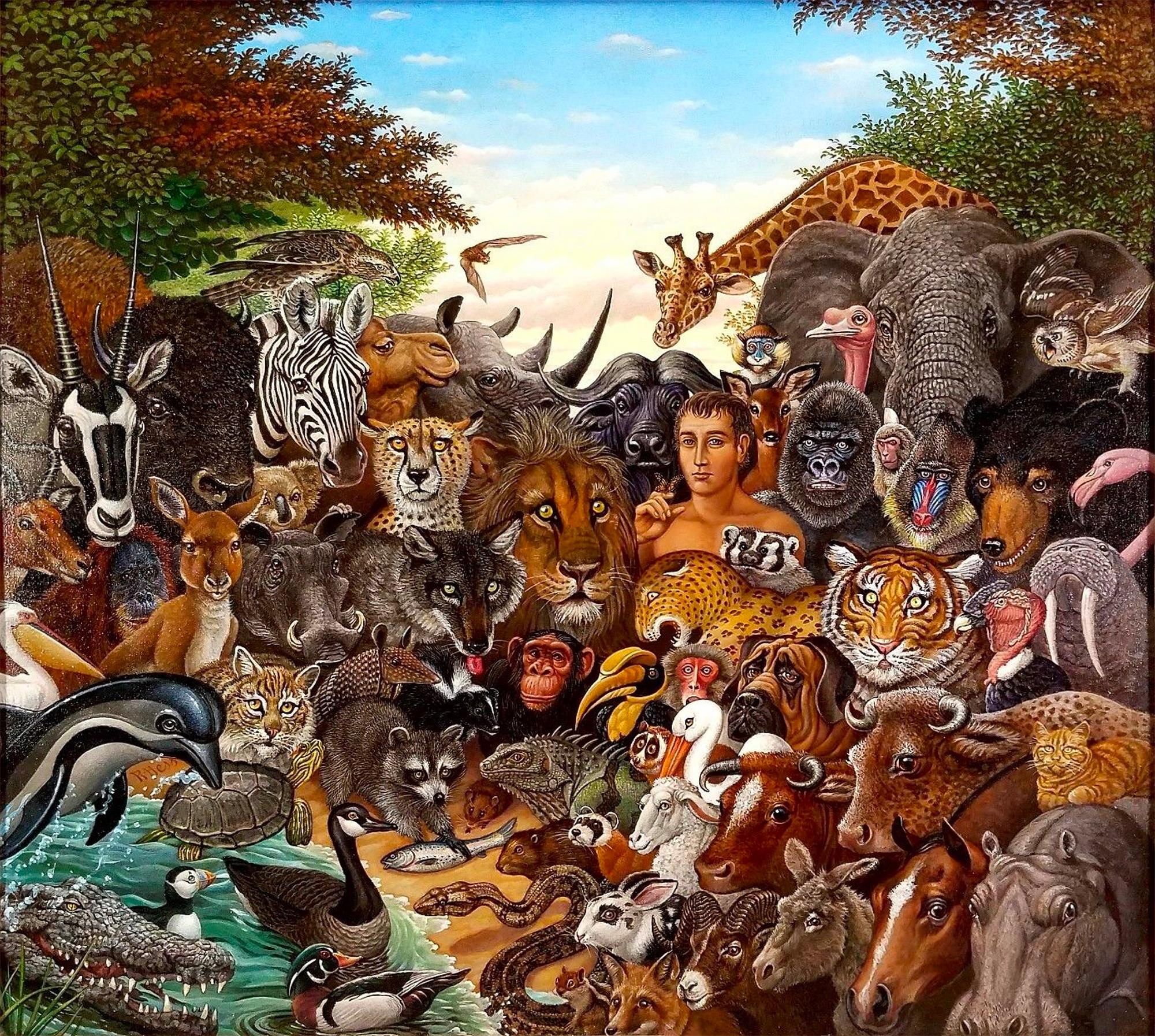 Richard Hess Animal Painting - Panther Zebra Buffalo  Lion Giraffe Elephant Monkey Tiger Gorilla Jungle Animals
