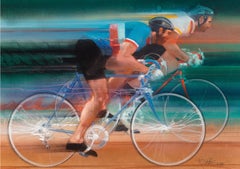 Vintage Cycling. Two men  Sports Racing on Bicycles  