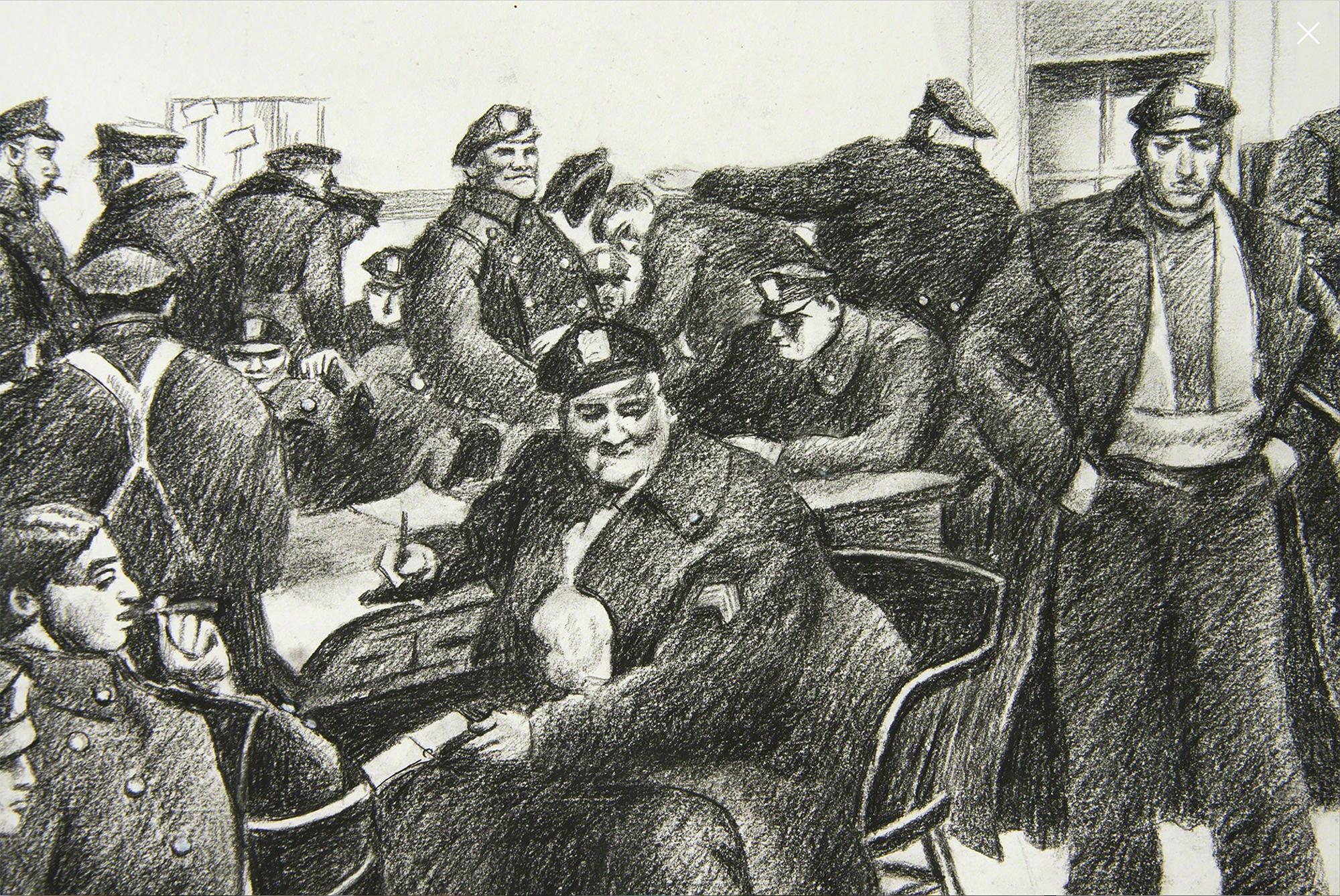 New York City Polizei Fortune Magazine Illustration (Grau), Figurative Art, von Robert Riggs