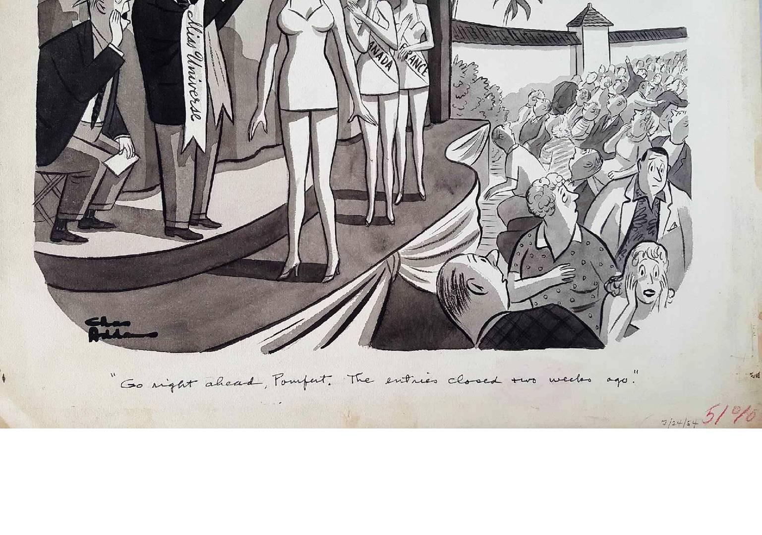 Miss Universe Pageant With Alien Spaceship - American Modern Painting by Charles Samuel Addams