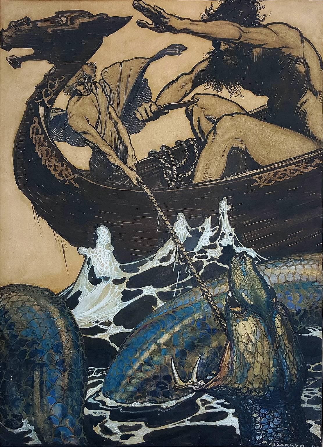 Arthur Rackham Figurative Art - Sea Battle - (Stories from the Edda) 