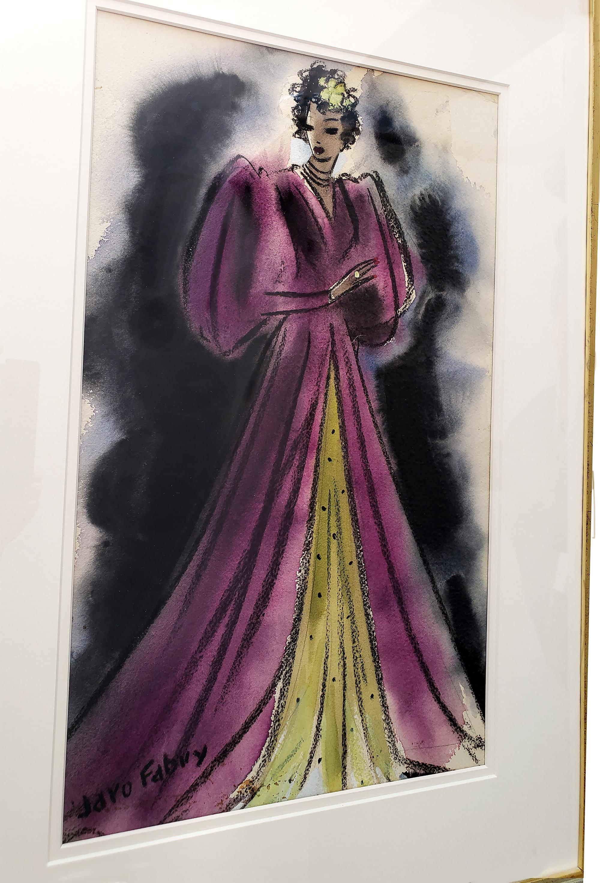 Art Deco Glamouröse Frau in lila Abendkleid  - Goldenes Zeitalter des Hollywoods im Angebot 1