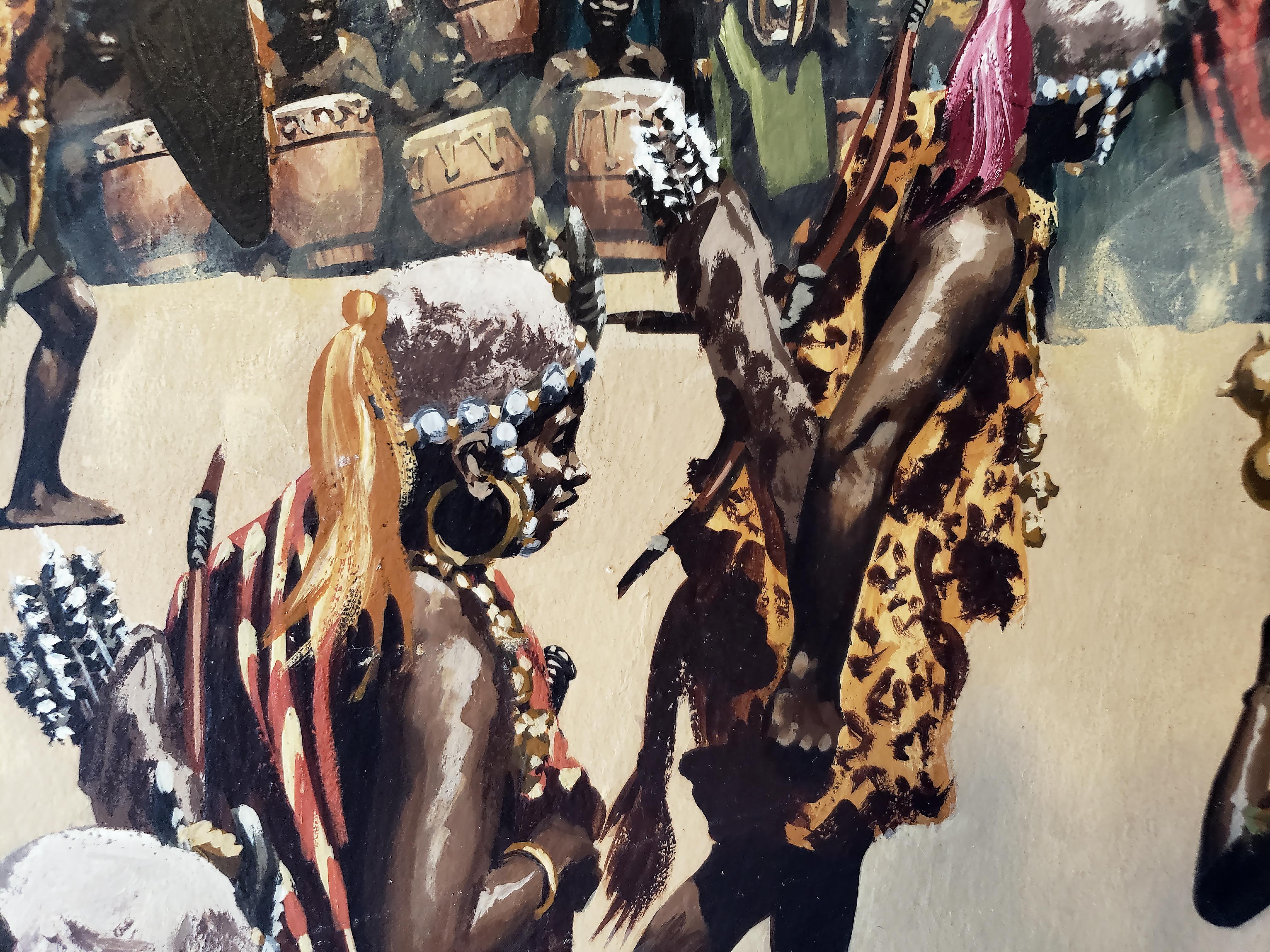 African Tribal Celebration: Alex Haley Roots for Readers Digest - Black Figurative Painting by Noel Sickles