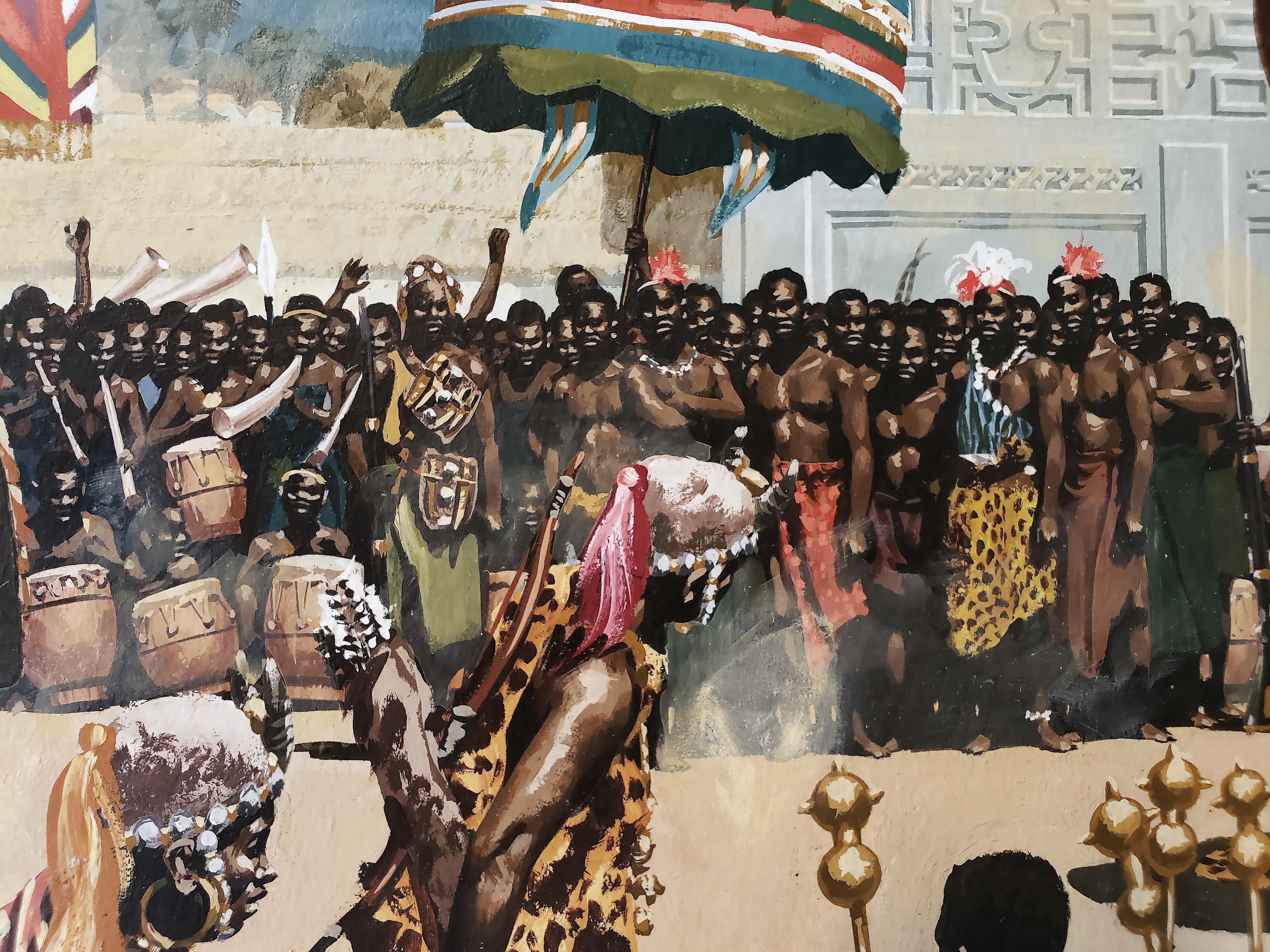 Celebración tribal africana: Alex Haley Raíces para Readers Digest - Painting realista estadounidense de Noel Sickles
