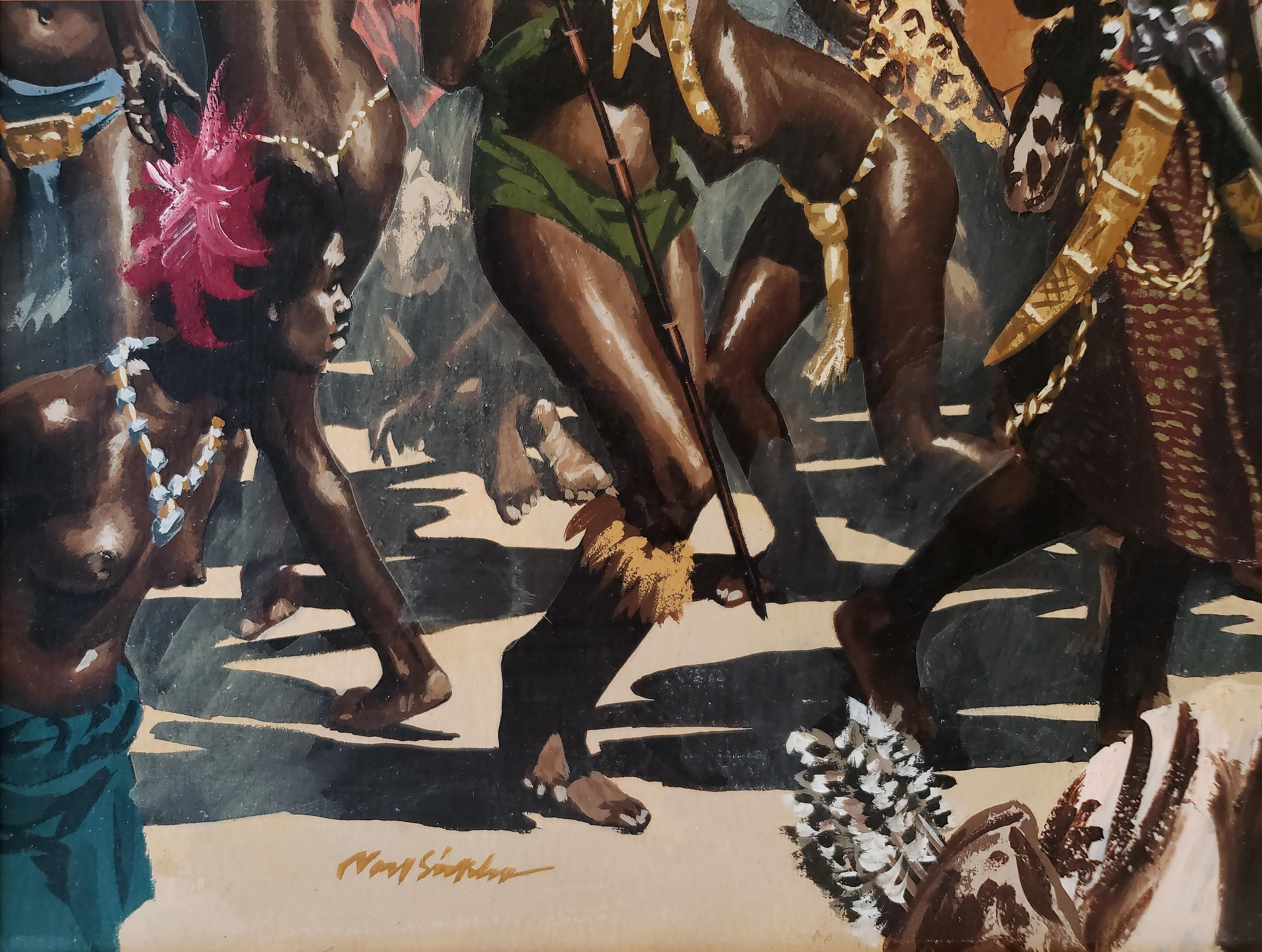 Celebración tribal africana: Alex Haley Raíces para Readers Digest - Portrait Painting Negro de Noel Sickles