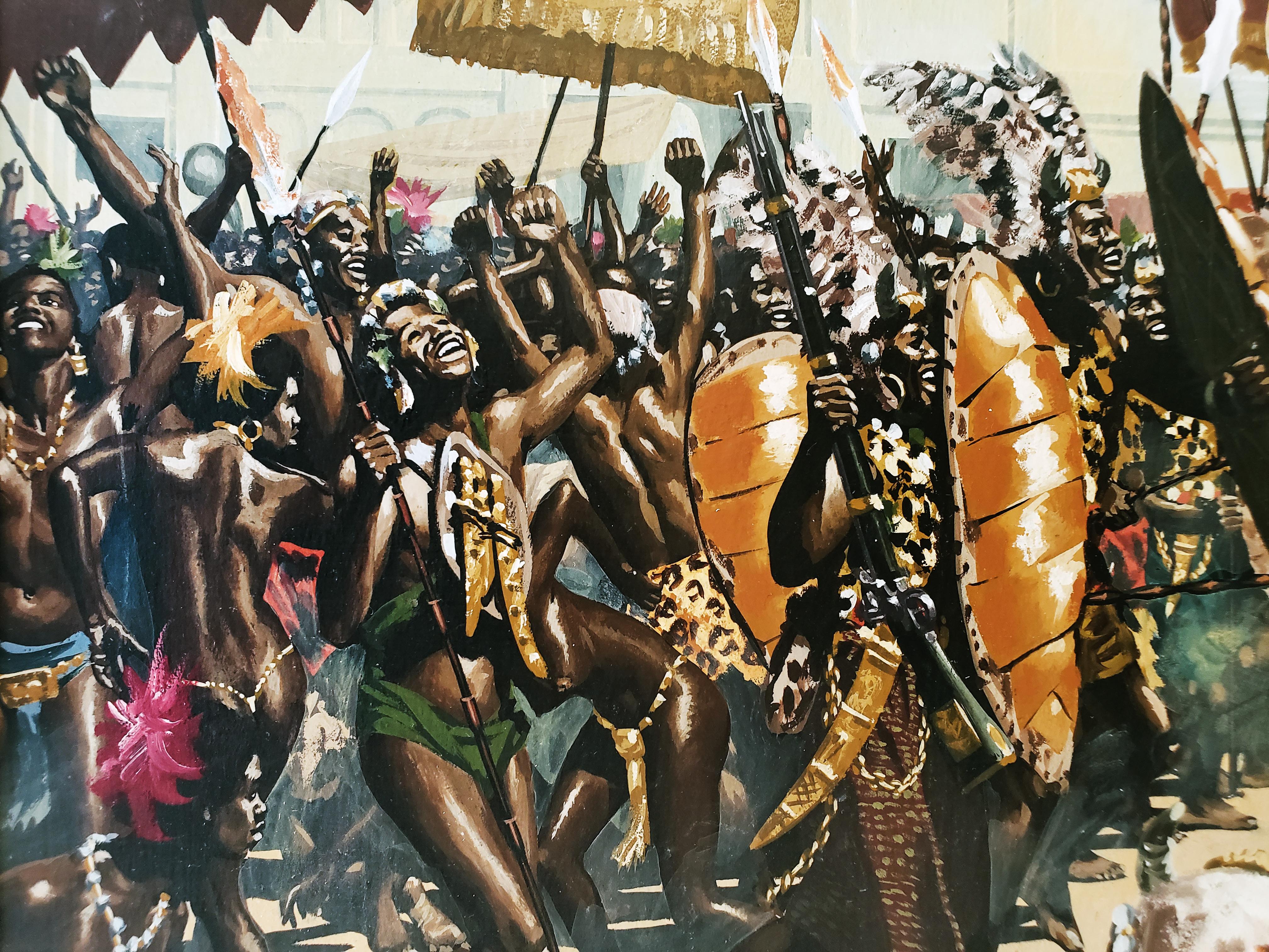 African Tribal Celebration: Alex Haley Roots for Readers Digest - American Realist Painting by Noel Sickles