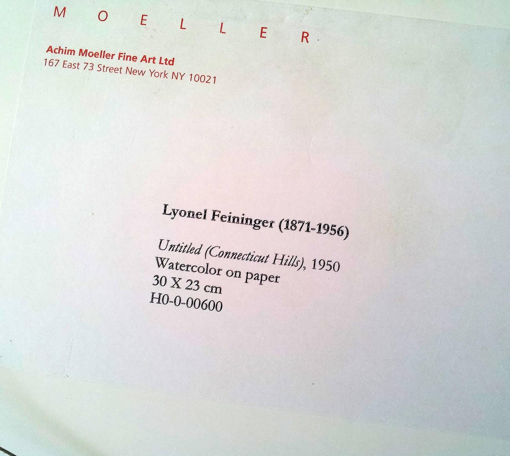 Dieses Spätwerk von Lyonel Feininger nähert sich der vollständigen Abstraktion.  Es wurde 1950 in einem entscheidenden Moment der amerikanischen Kunstgeschichte ausgeführt.   Der abstrakte Expressionismus und die ungegenständliche Kunst waren in