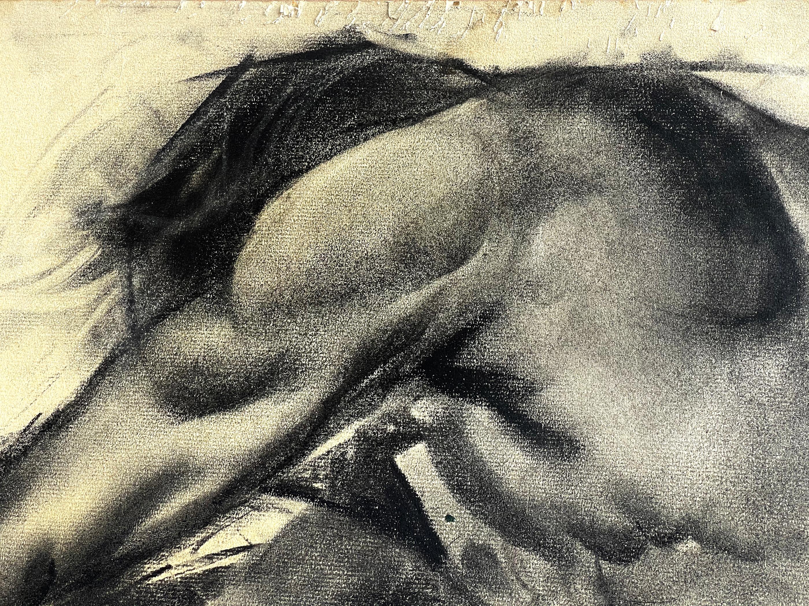 John Grabach studied with the renowned anatomist George B. Bridgeman at the Art Students League and that knowledge of the the male anatomy with bulging muscles is on full display in the quick charcoal nude study. Grabach when on to publish a book on
