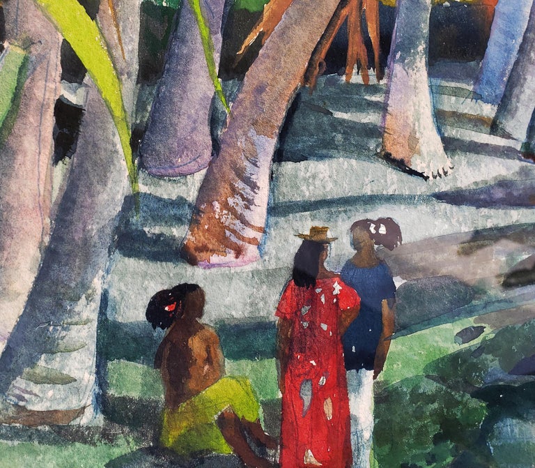 Pool Shadows - like Paul Gauguin Tahitian Women - Painting by Millard Sheets