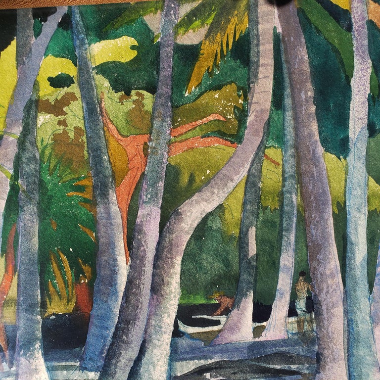 Pool Shadows - like Paul Gauguin Tahitian Women - Post-Impressionist Painting by Millard Sheets