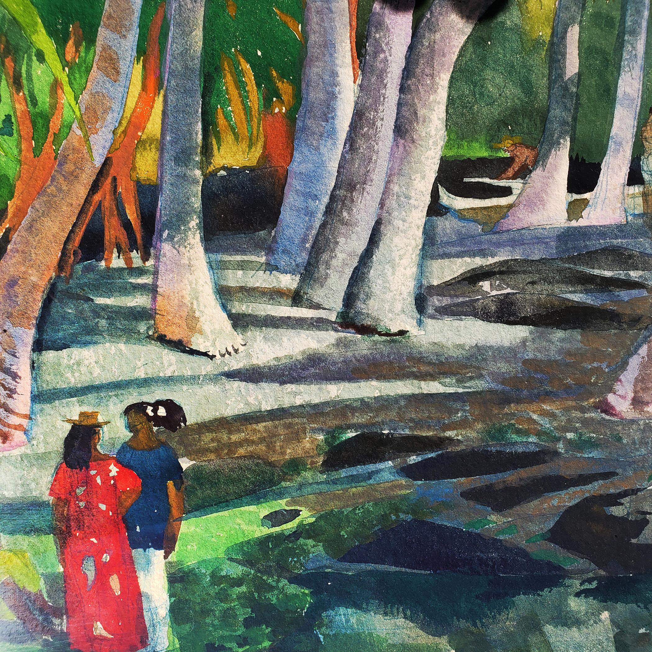 Ombres de la piscine - Post-impressionnisme Painting par Millard Sheets