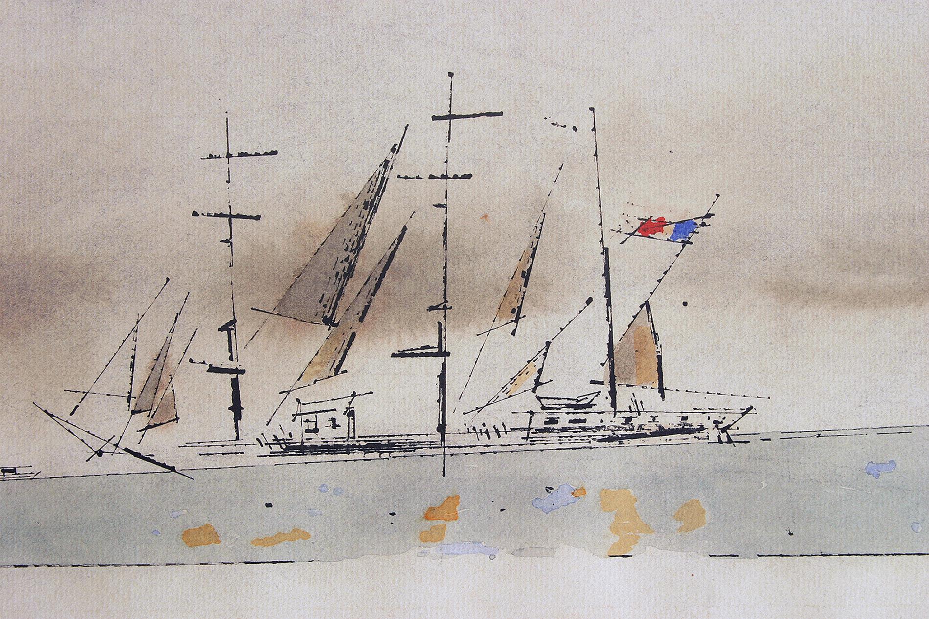Bauhaus .  Untitled (French Barque under Staysail) - Art by Lyonel Feininger