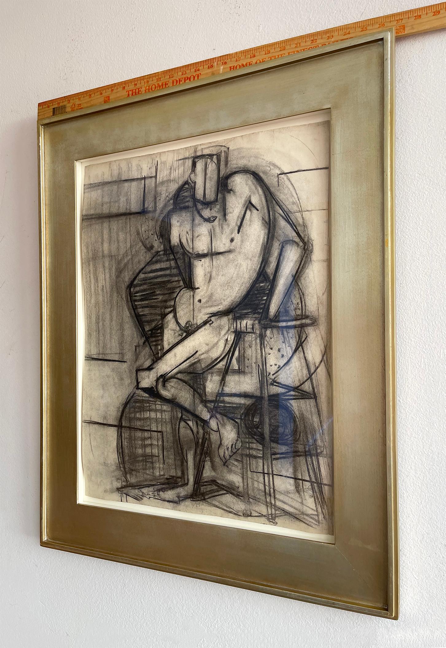 Kubistischer männlicher Akt (Grau), Figurative Art, von Mercedes Matter