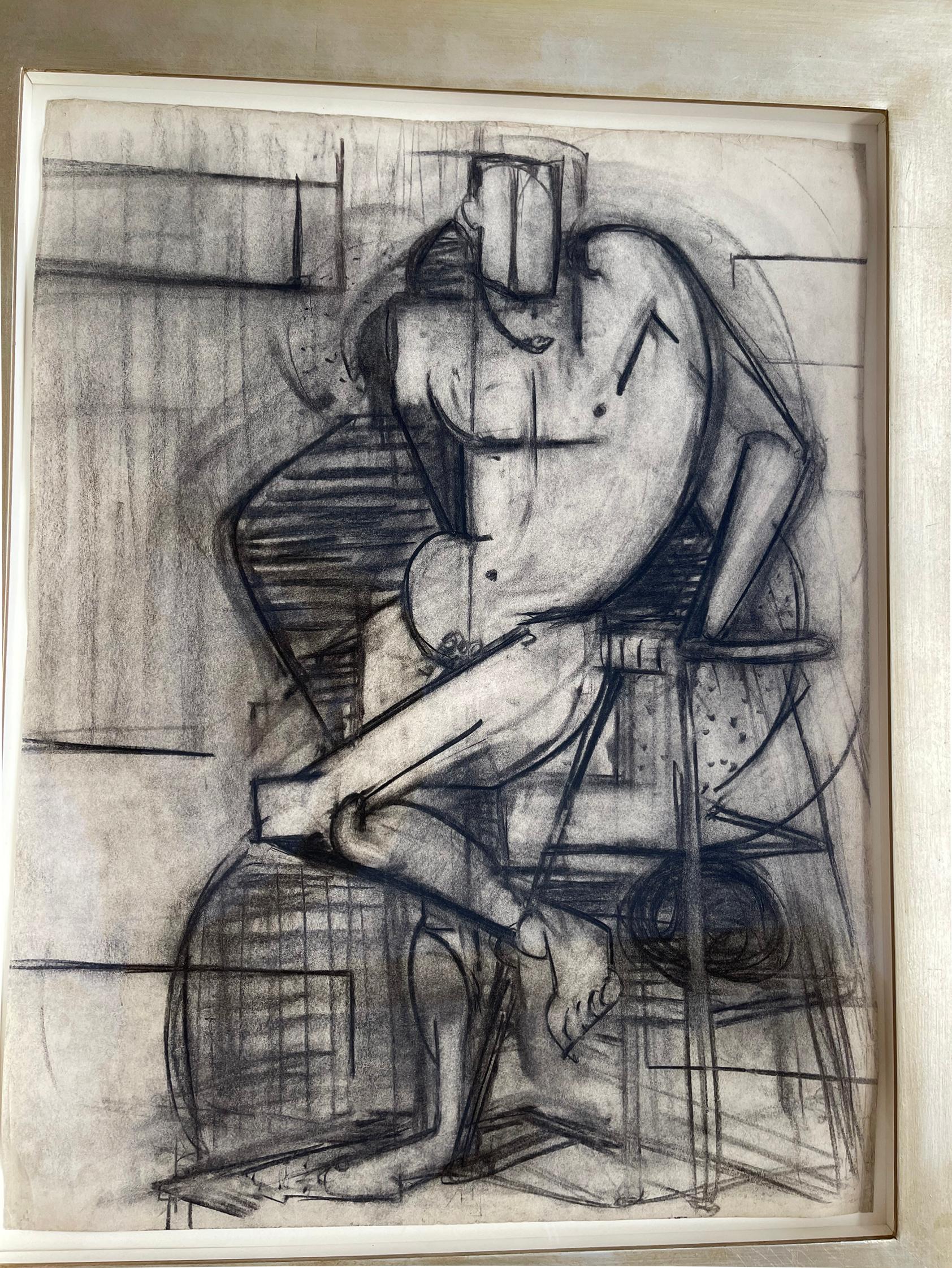 This powerful Cubist male nude is rendered in long uninterrupted bold black strokes that draw our gaze like a magnet.  Mercedes Matter was a female artist making a Cubist work but with the spontaneous speed, strength,  and intense style of an action