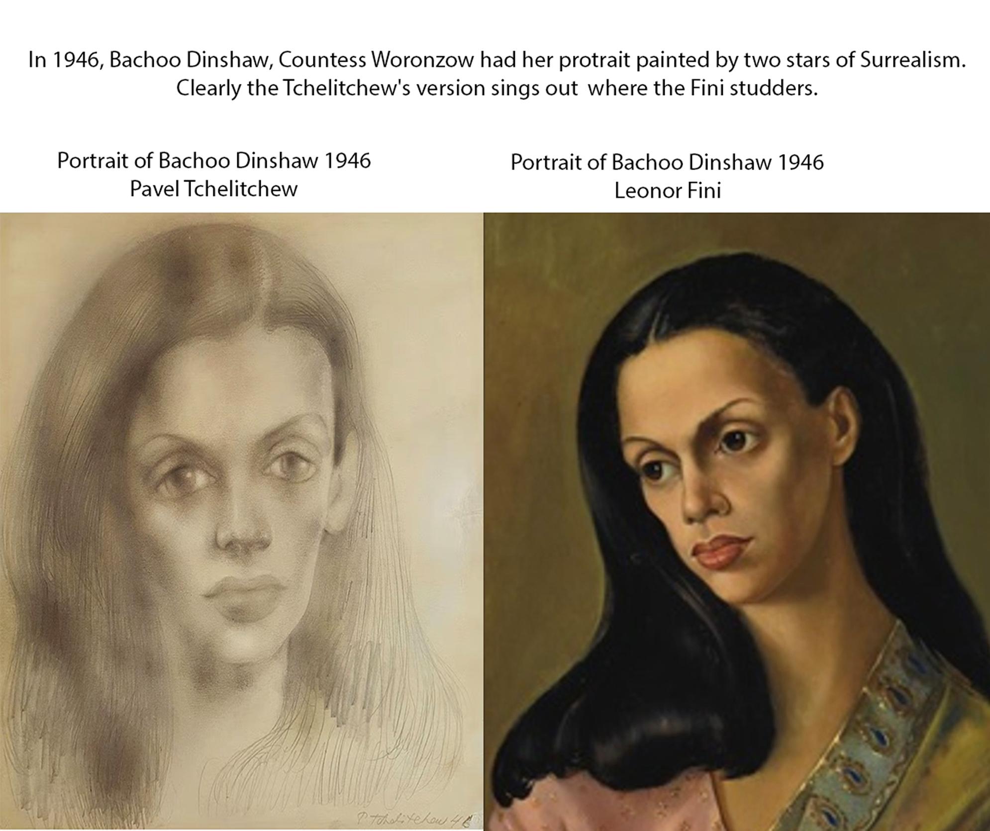 Powerful pencil study of Bachoo, Countess Woronzow. Tchelitchew exaggerates the sitters features with abnormally large eyes for dramatic effect, Bachoo (Countess Bachoobai Woronzow-Dashkow, 1914-2003) and her brother Edulji Framroze Dinshaw