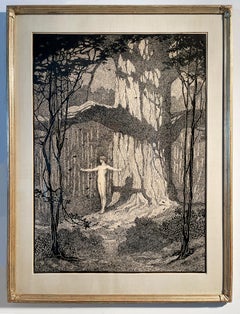 Nude Man in Idyllic Fantasy  Woodland   Pre-Raphaelite  Female Illustrator