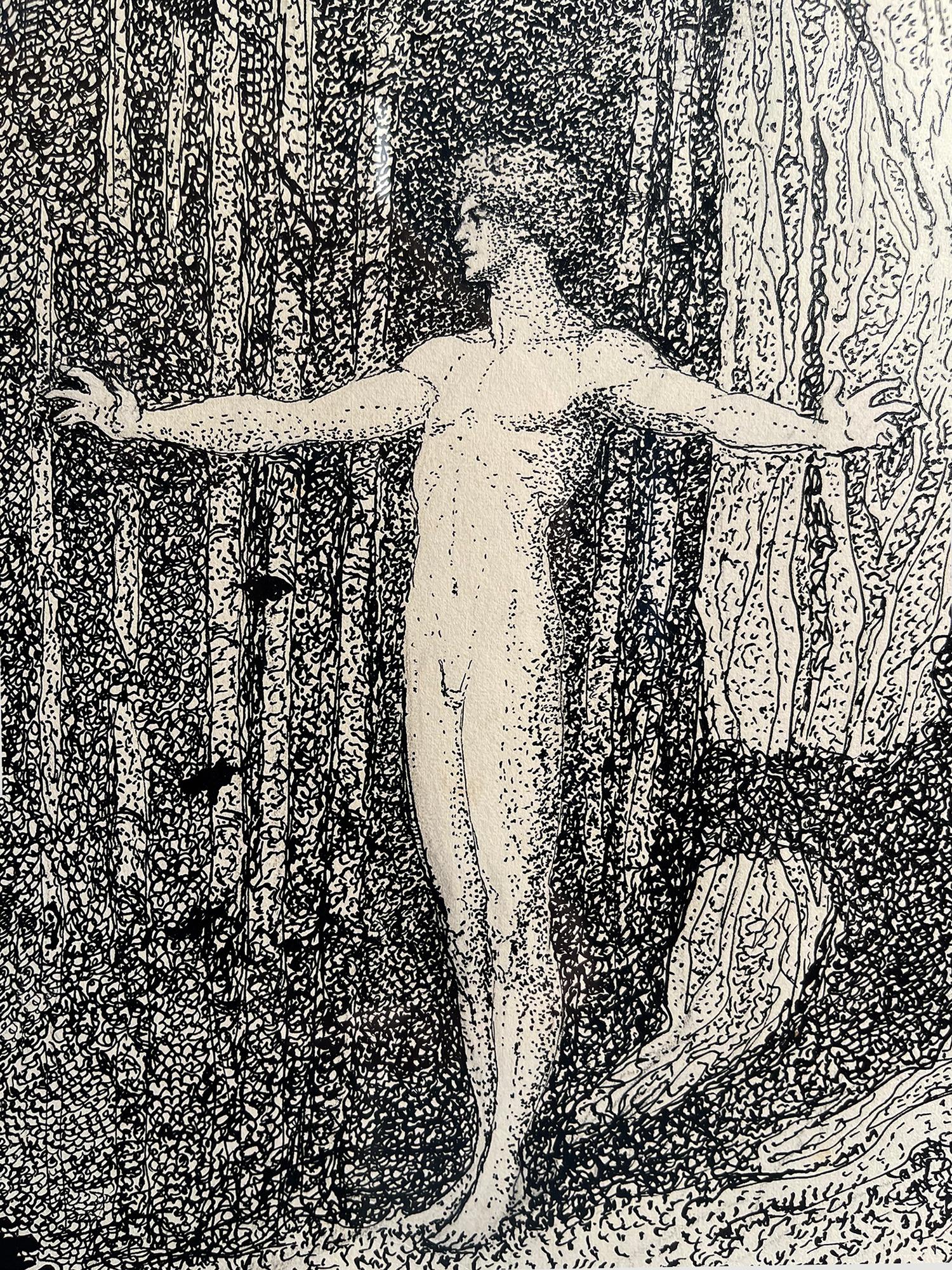 Nude Man in Idyllic Fantasy  Woodland   Pre-Raphaelite  Female Illustrator 1