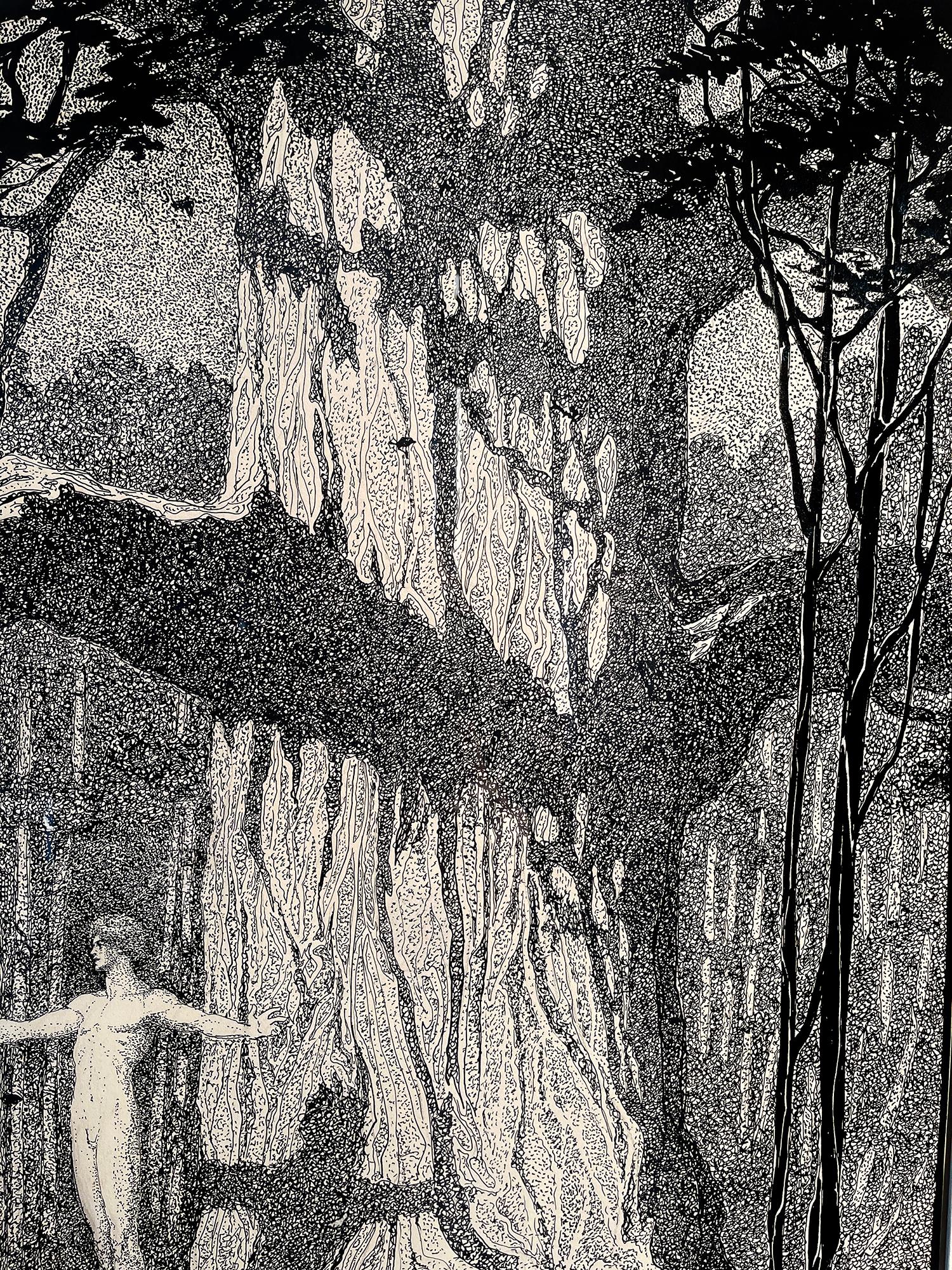 Nude Man in Idyllic Fantasy  Woodland   Pre-Raphaelite  Female Illustrator 2