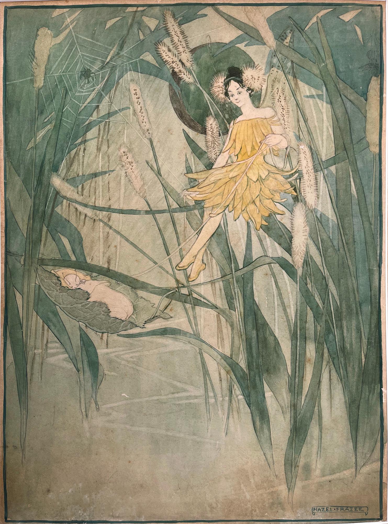 Fairy in the Pussy Willows mit Baby und Spinnenweb Fantasie-Kinder  Buch (Art nouveau), Art, von Hazel Frazee