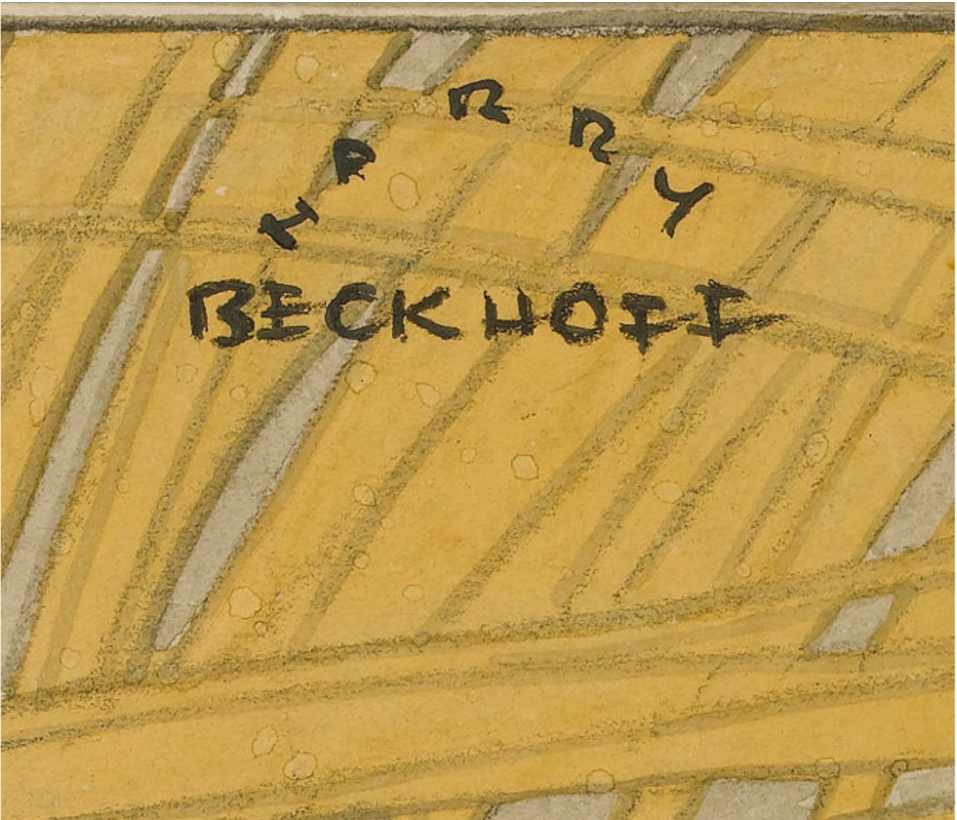 Searching the Car - Desaturated  Colors  Muted Warm Yellows and Grey - Art by Harry Beckhoff