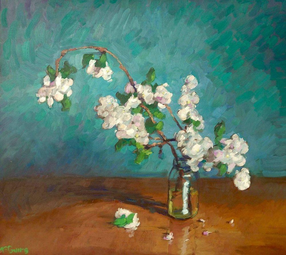 Tim McGuire Still-Life Painting - Apple Blossoms in Small Jar