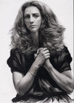 “Hope, Hands Clasped” figurative drawing on paper, woman, realism, Assael