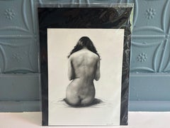 “Back” figurative graphite drawing of woman, nude, black and white