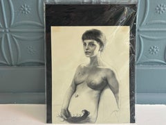 „Sandra mit Feder“ von Asasael, realistische Zeichnung, Aktporträt, 13 x 10,5 Zoll, signiert