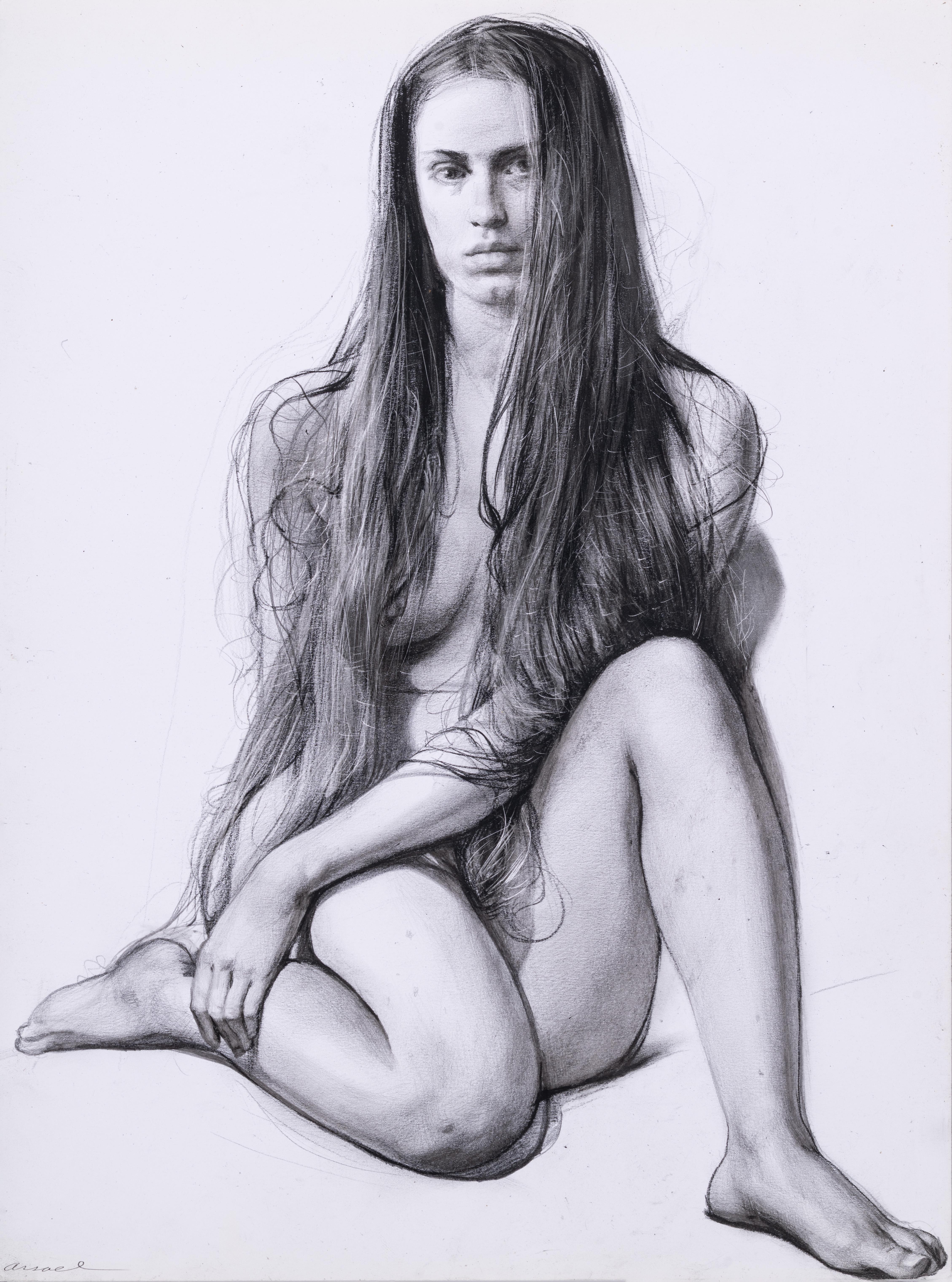 "Jess" Assael, disegno a grafite su carta, stile realista, nudo femminile, senza cornice