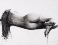 "Figura sdraiata n. 3" di Assael, disegno a grafite di una donna nuda, firmato, senza cornice