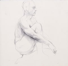 "Estudio de desnudo masculino" Dibujo a tinta, Realista académico, Perfil, Sin enmarcar, 9,5x9,75 pulg.