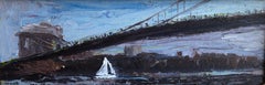 "Brooklyn Bridge" Oil painting by American Impressionist N.H.White - framed gold