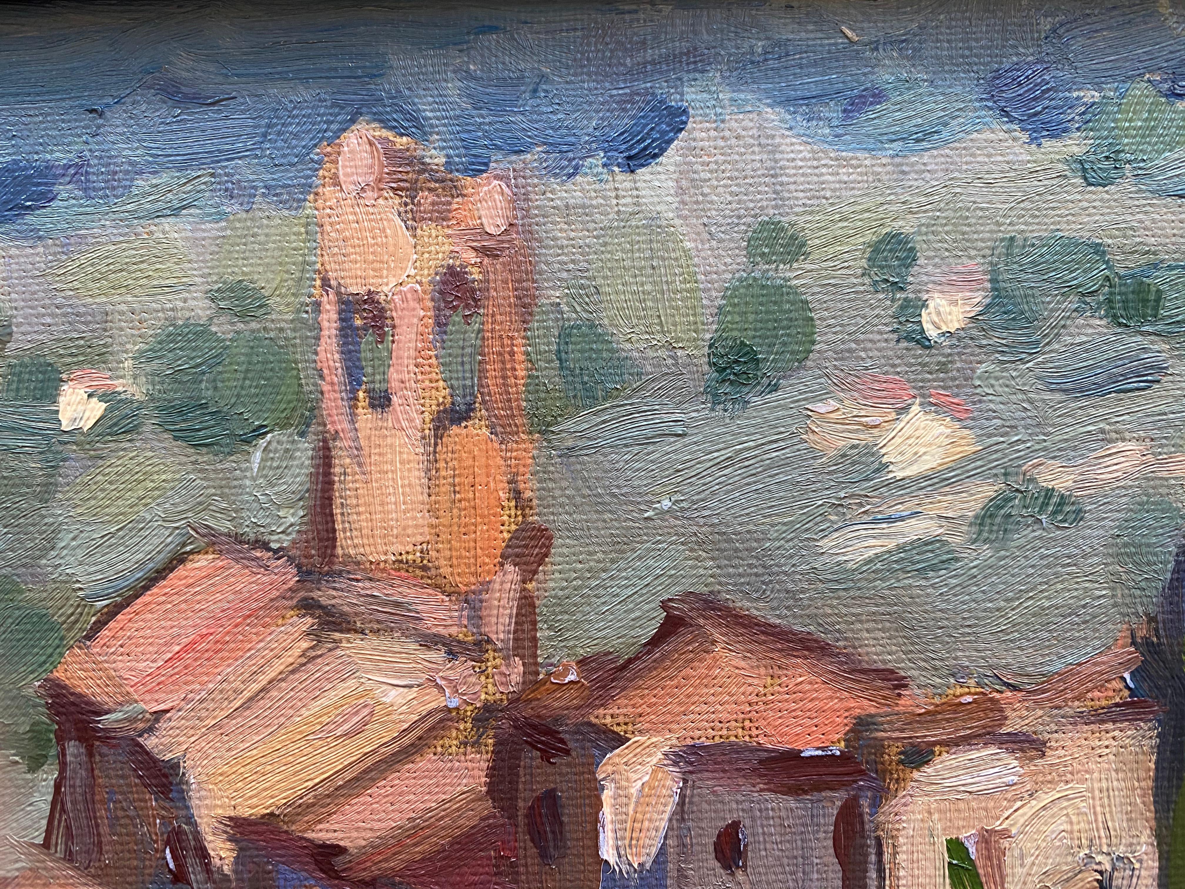 Tiny Tuscany - Gray Landscape Painting by Tim McGuire