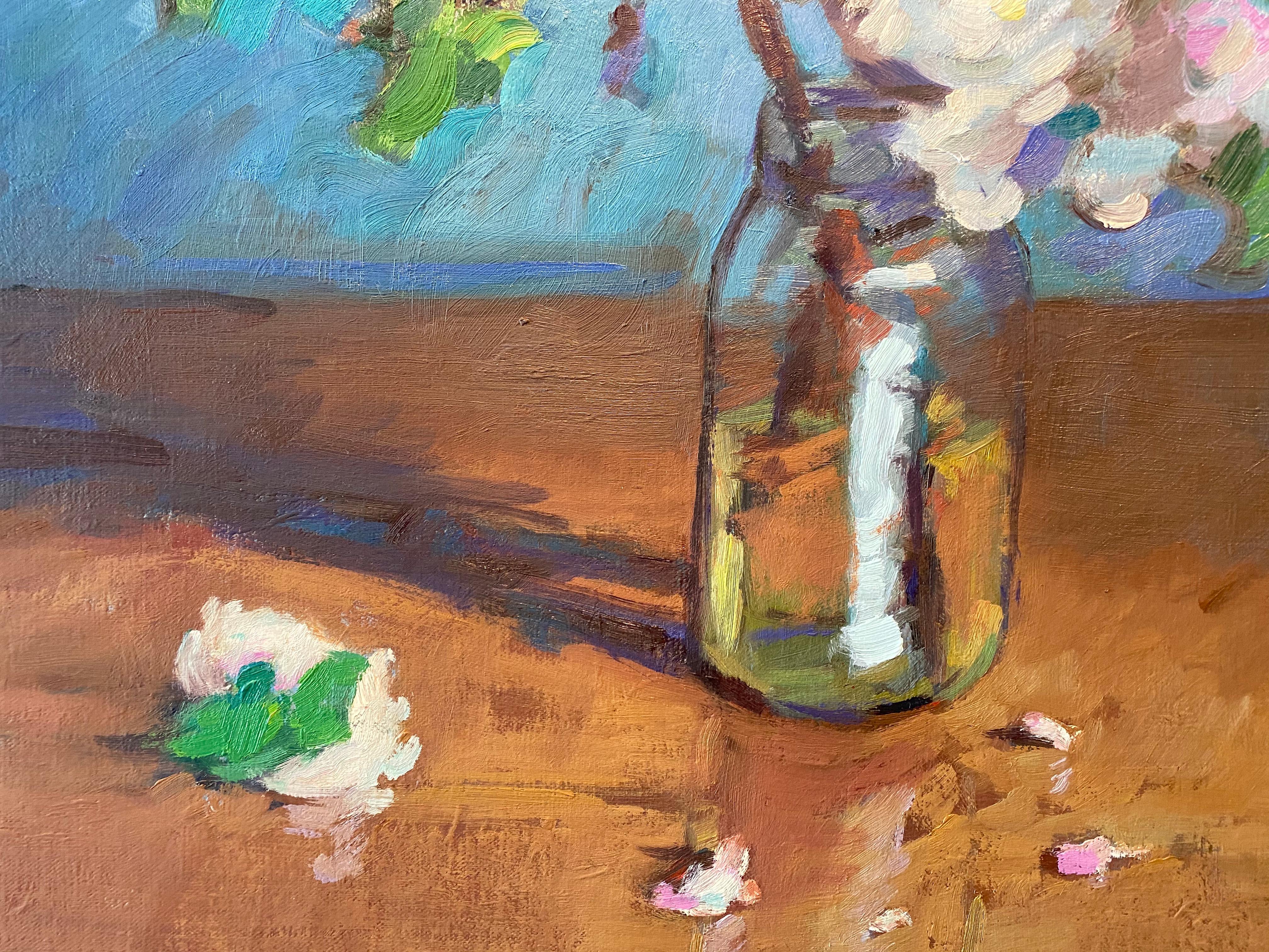 Apple Blossoms in Small Jar - American Impressionist Painting by Tim McGuire