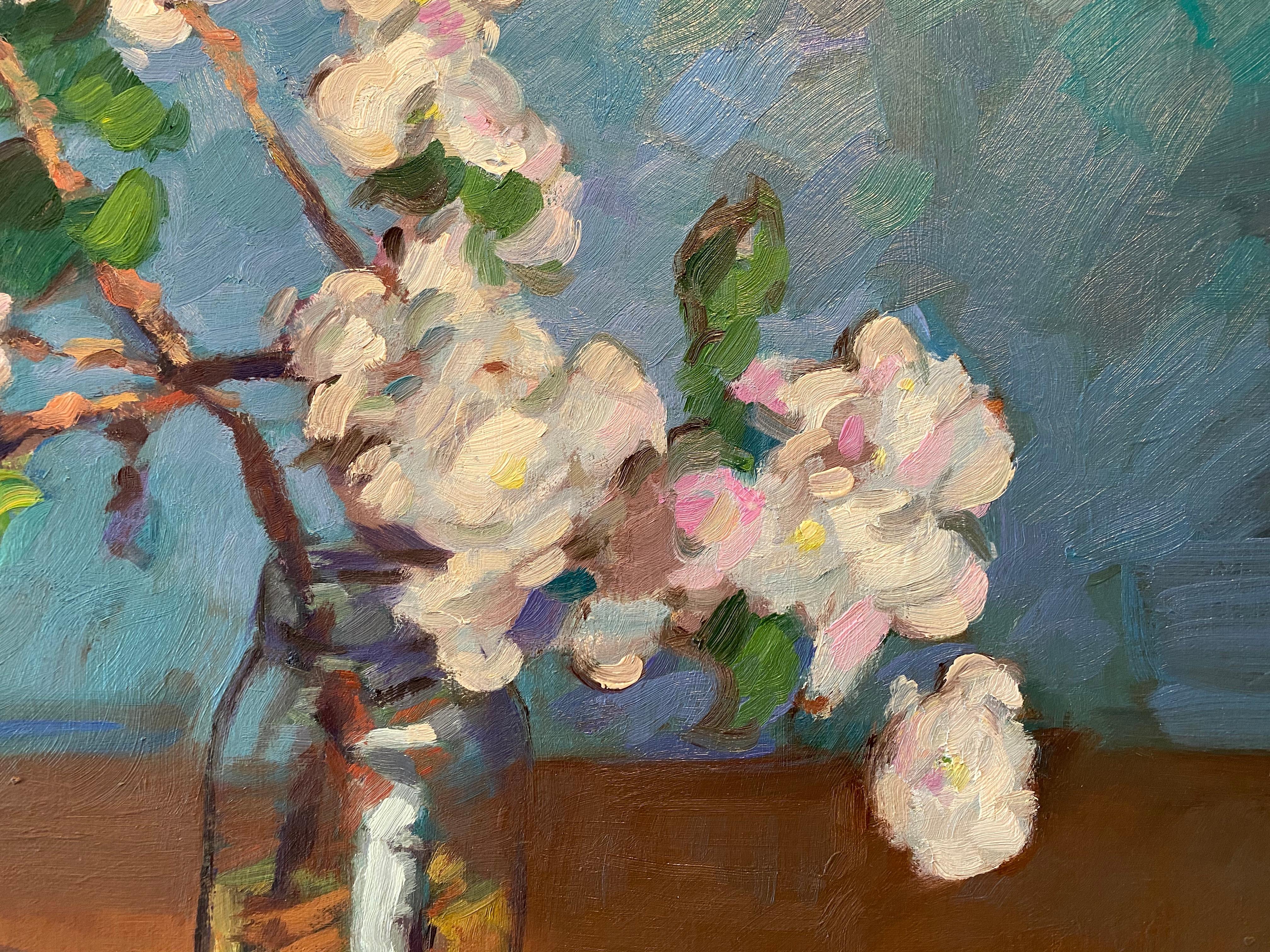 Apple Blossoms in Small Jar - Gray Still-Life Painting by Tim McGuire