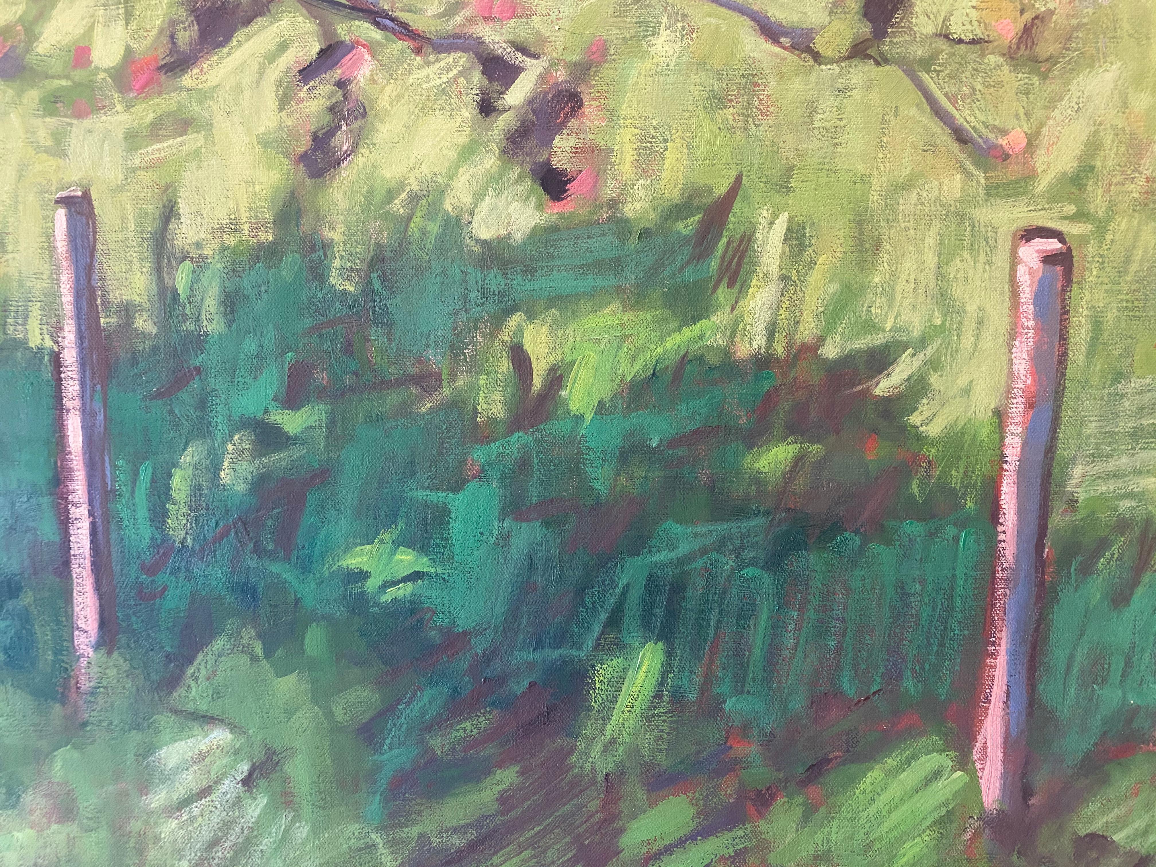 The Little Apple Tree on the Farm - Green Landscape Painting by Tim McGuire