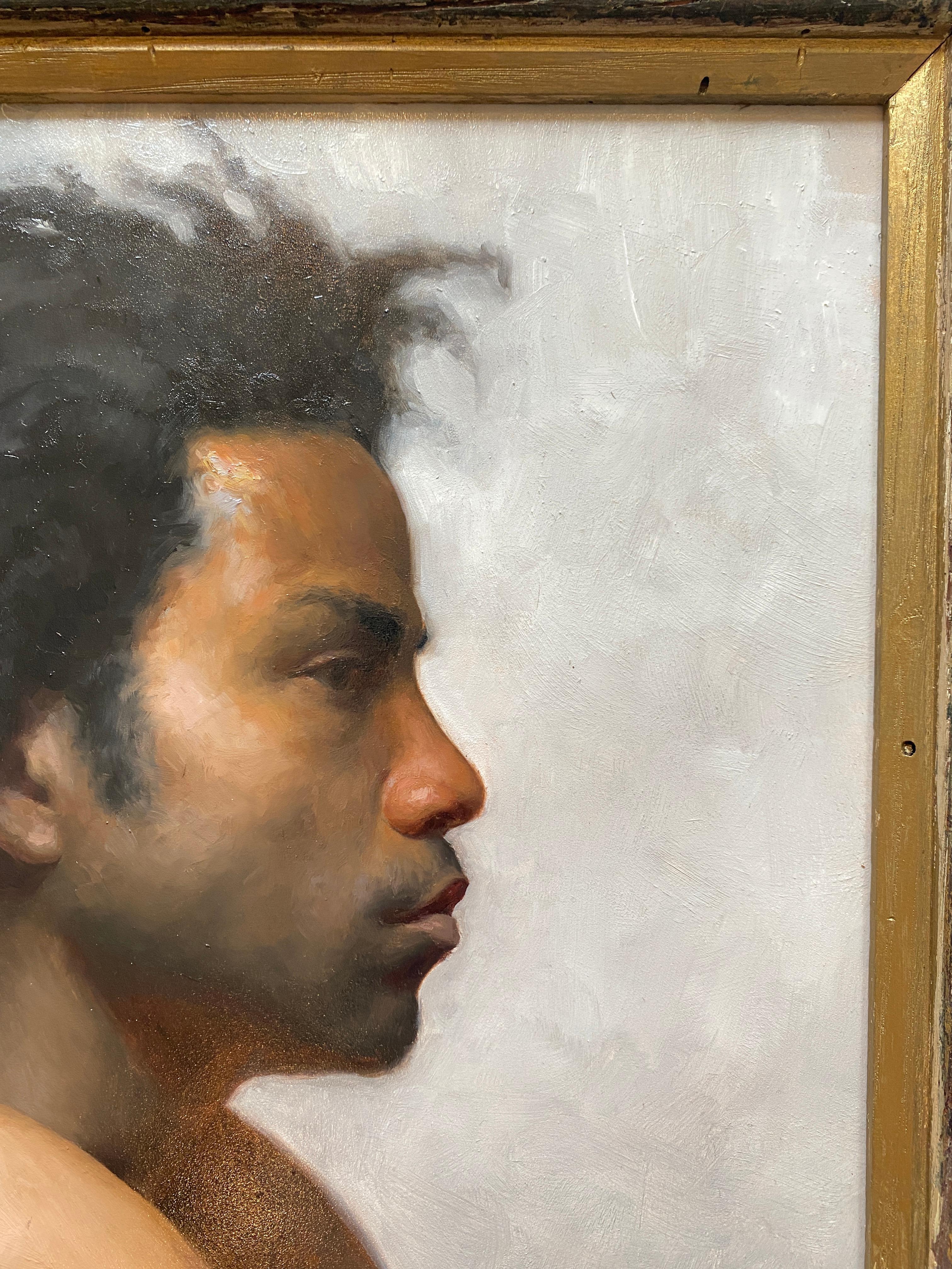 Jamaal in Profile - American Realist Painting by Patrick Byrnes