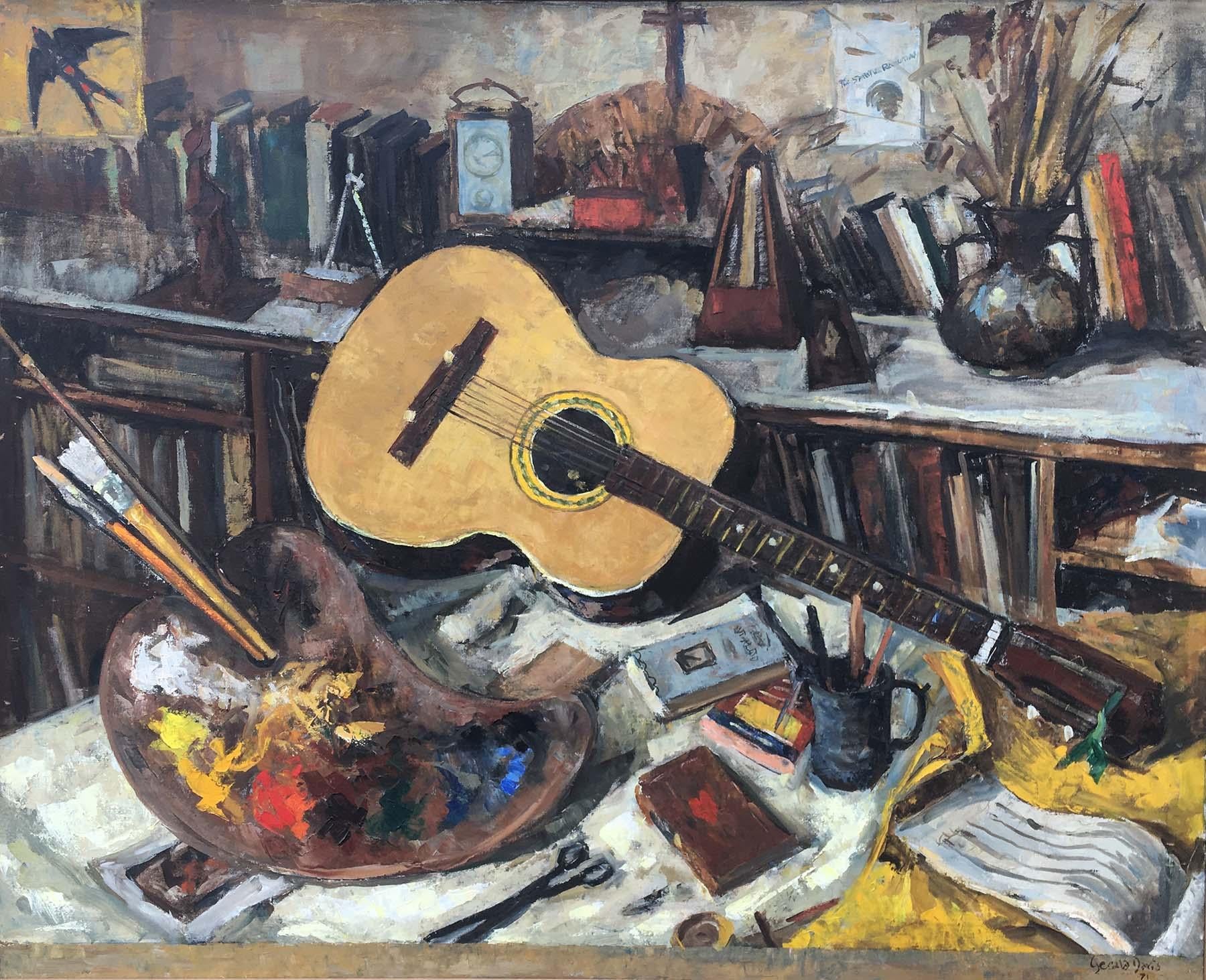 Gerald Davis Figurative Painting - Still Life With Guitar