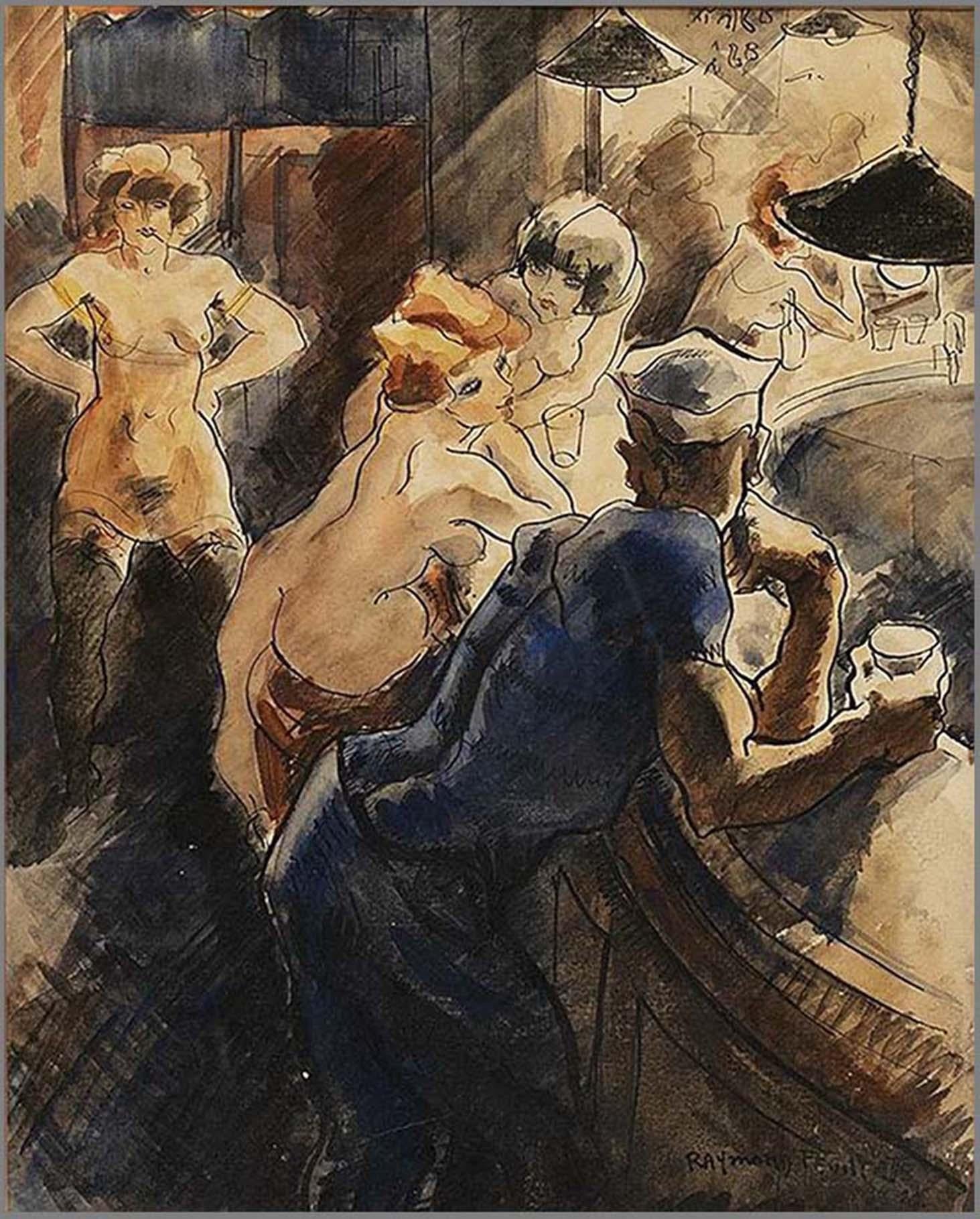 Raymond Feuillatte  Figurative Painting – Bar de Marin