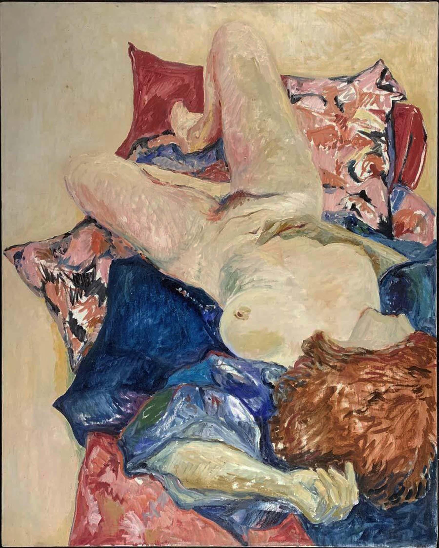 Unknown Figurative Painting - Nude with Pillows