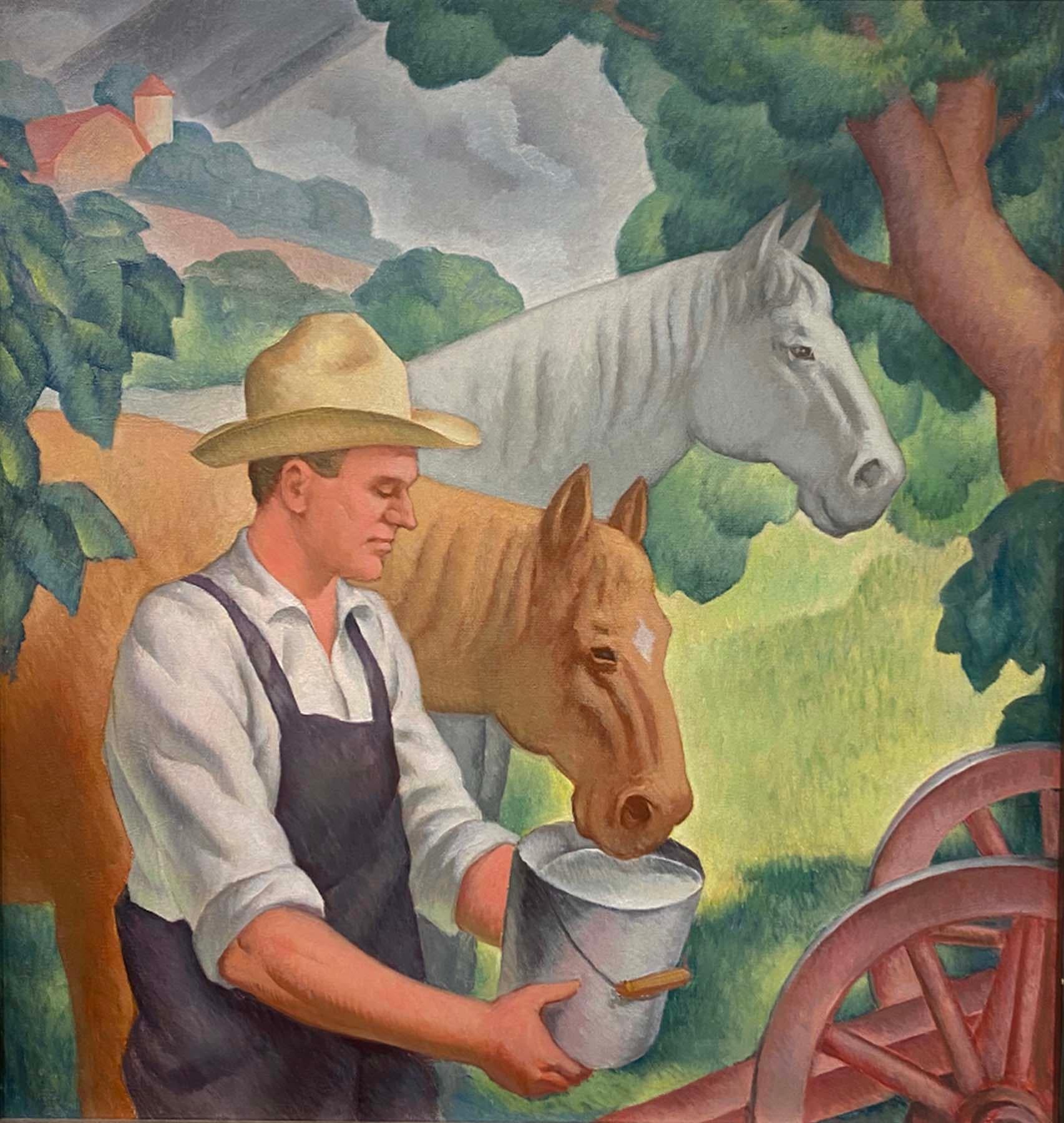 Gregory Orloff Figurative Painting - Feeding the Horses