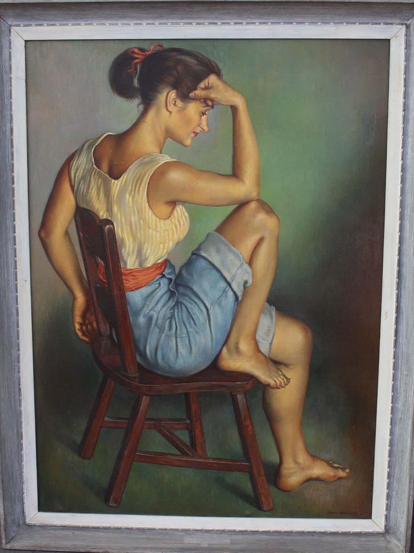 Portrait of a Young Woman - Painting by REMO BRAMANTI