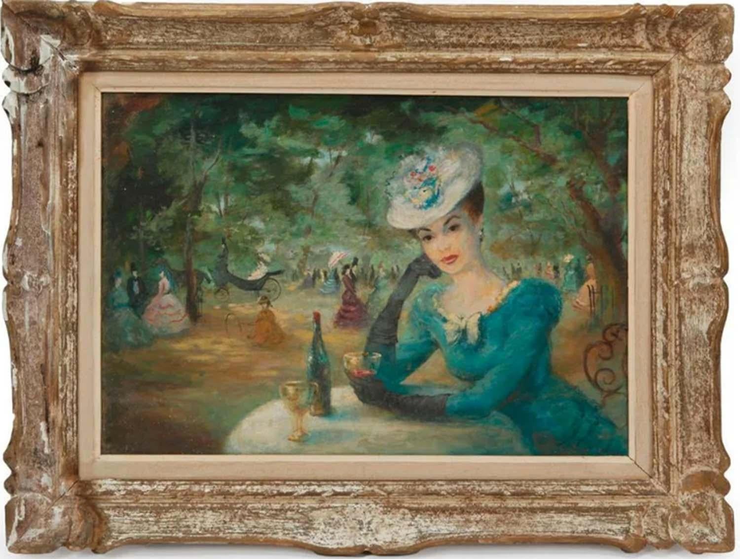 Lady in the Paris Park - Painting by Addison