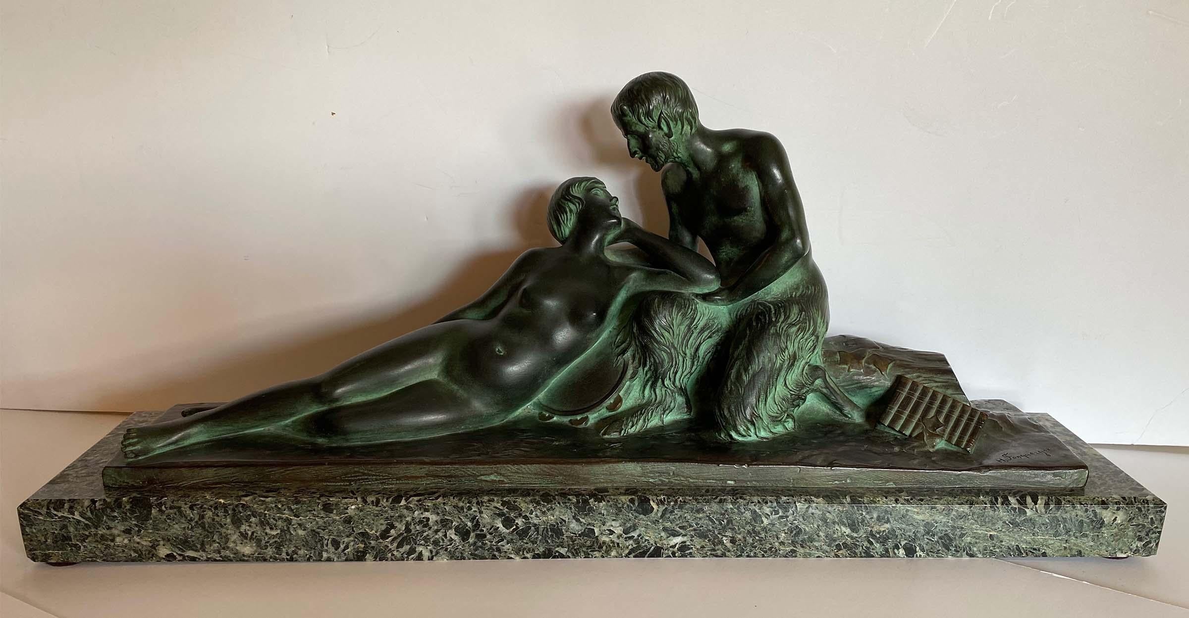 H. Fonquergne Nude Sculpture - Pan and His Muse