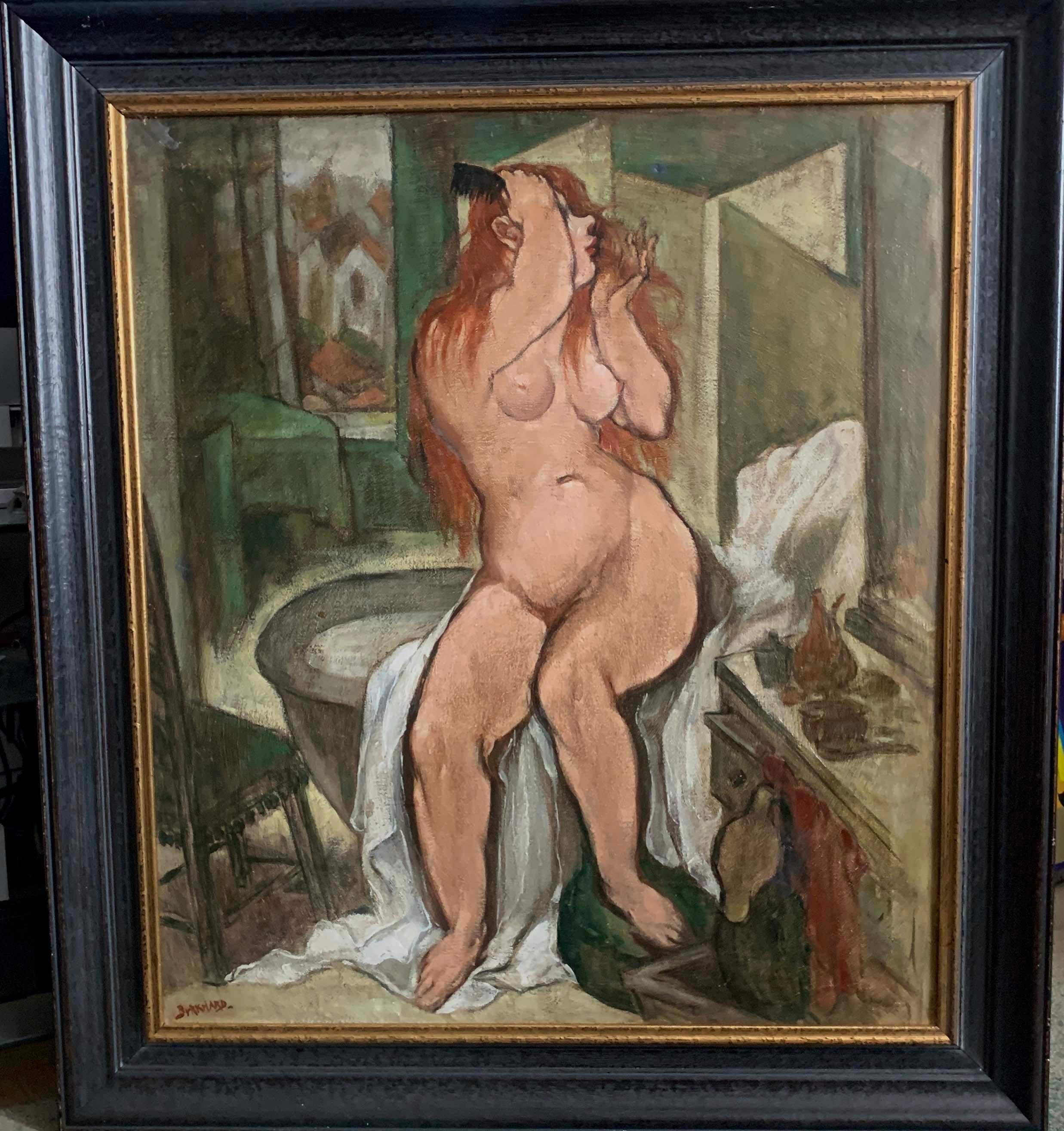 Nude at Bath - Painting by HENRI BURKARD