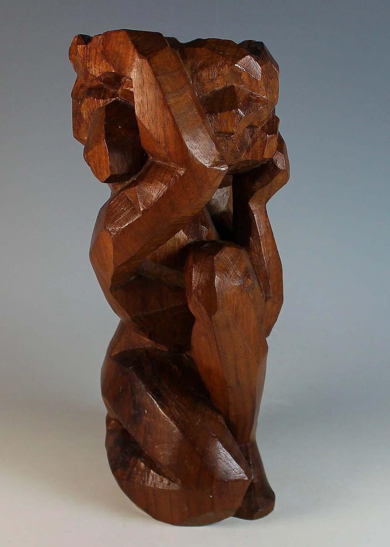 Kneeling Man - Cubist Sculpture by J. Gallardo