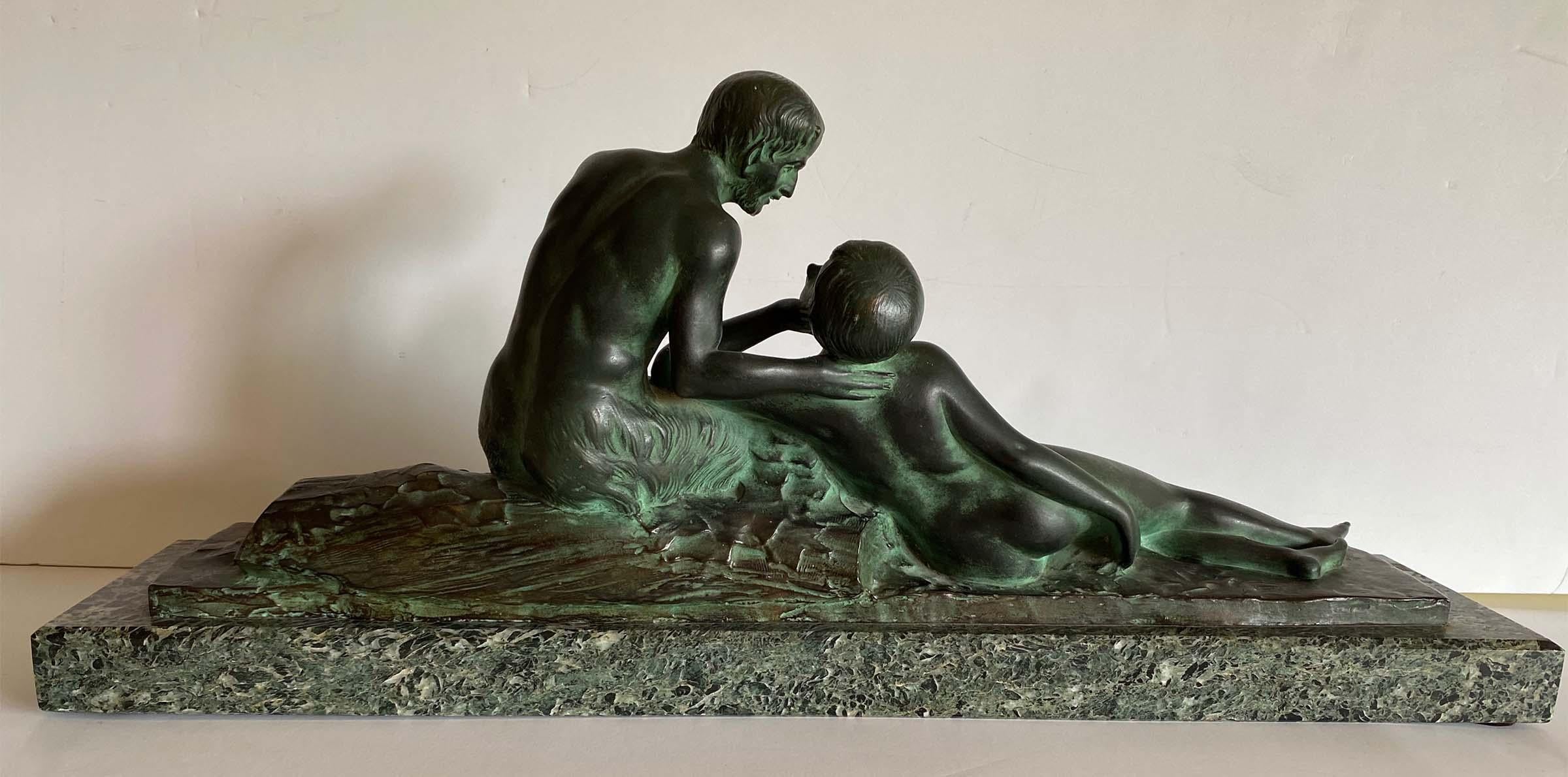 Pan and His Muse - Sculpture by H. Fonquergne