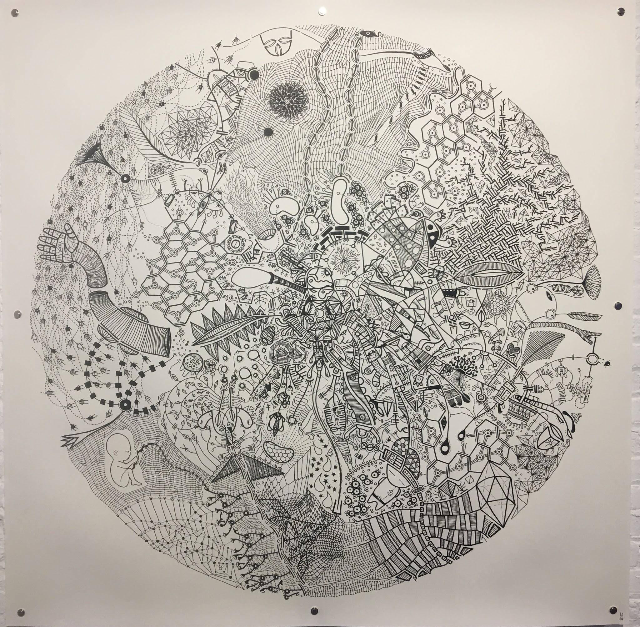 Behold, Halsey Chait, Large Abstract India Ink Drawing on Paper, Circle
