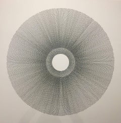 Rainsun III, Halsey Chait, grand dessin abstrait à l'encre, cercle, noir, blanc